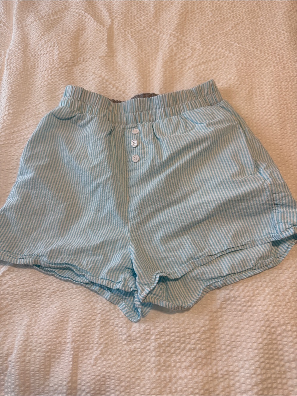 No Boundaries Light Blue Striped High Waist Shorts
